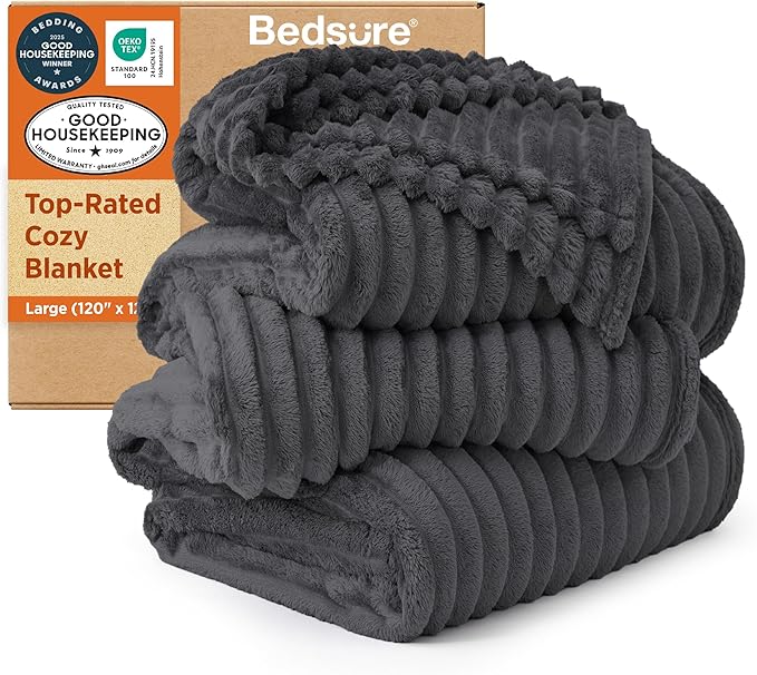 Bedsure GentleSoft Large Fleece Blanket for Bed - Cozy Soft Throw Blankets for Women, Cute Large Throws for Girls, Grey, 120x120 Inches - Bloomnest