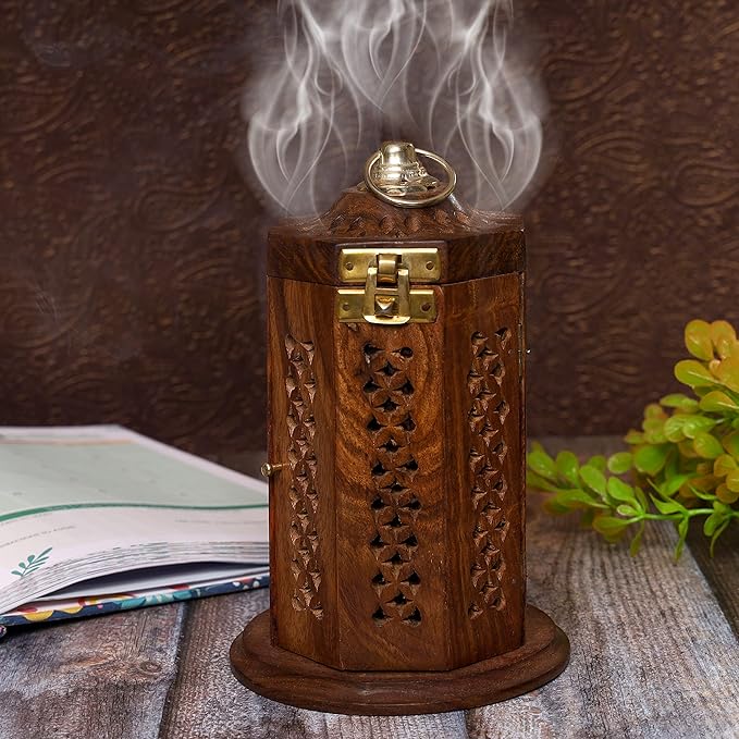 Bless-International Traditional-Handmade-Burner Wooden-Incense-Stick-Holder Ash-Catcher-Stand for-Aromatherapy-Meditation-Yoga (7 Inch Letter Box Wooden Charcoal/Cone) - Bloomnest
