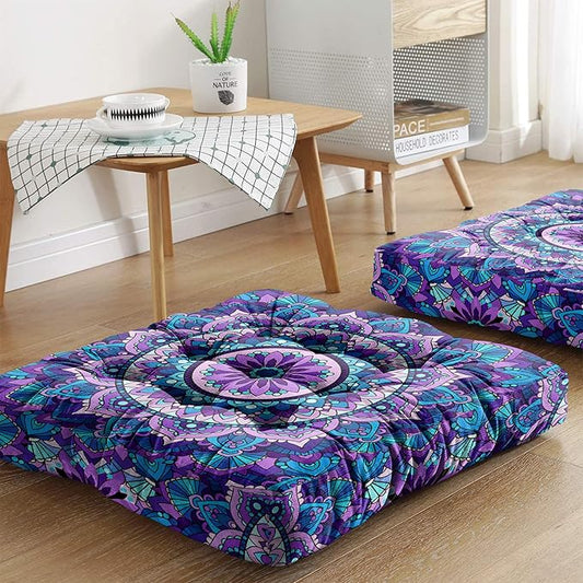 Mandala Meditation Cushion, Boho Meditation Mat, Meditation Pillows for Sitting on Floor, Cushions for Sitting in Home and Outdoor, Square Floor Pillows Cushion Seating for Yoga 22'' X 22'' - Bloomnest