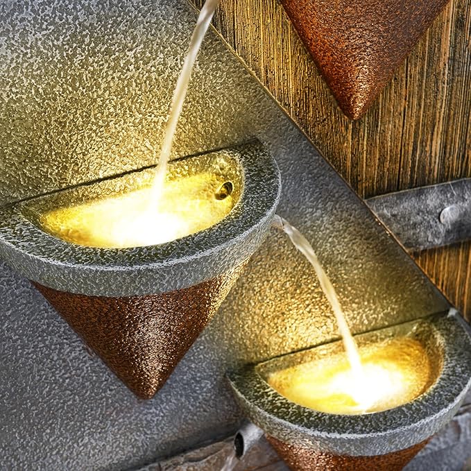 49.21" Outdoor Garden Water Fountain with Lights Floor-Standing 4 Tiers Cascading Large Waterfall Fountain for Patio, Backyard, Deck, Porch and Home Art Decor