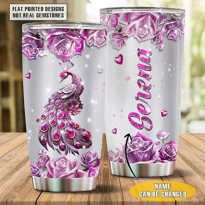 Personalized Peacock Gifts for Women, Insulated Stainless Steel 20oz Coffee Cup Mug Tumbler Water Bottle Thermos, Gift for Wife, Daughter, Christmas, Birthday, Mothers Day, Valentine - Bloomnest