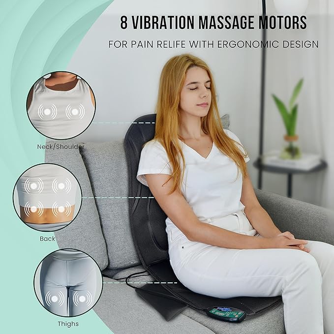 Snailax Vibration Back Massager with Heat, Seat Massager with 8 Vibrating Motors & 5 Modes, Chair Massager Cushion, Massage Pad for Chair, Office, Gifts for Lover - Bloomnest