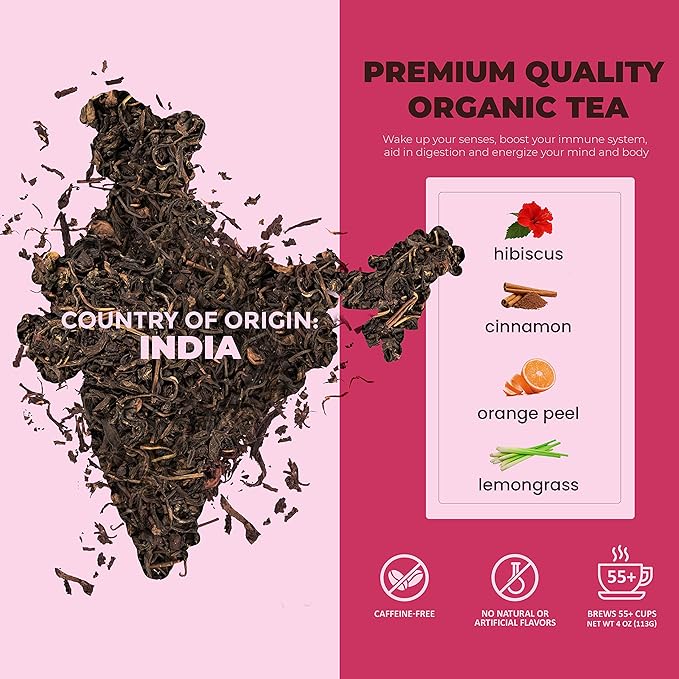 Gardenika Organic Cinnamon Hibiscus Loose Leaf Tea | Natural & Antioxidant Rich | Caffeine-Free | 55+ Cups | USDA Organic & Kosher | 4 oz - Bloomnest