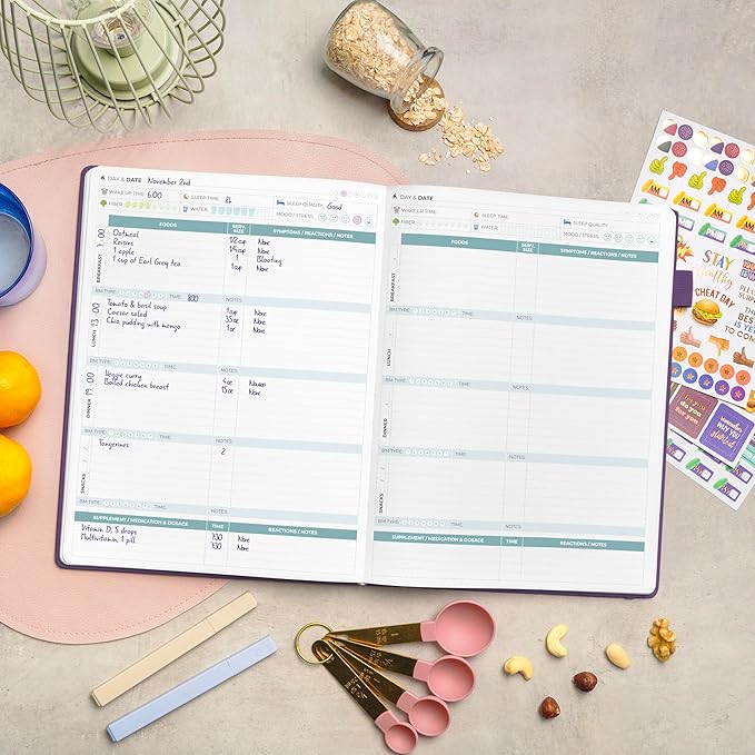 Clever Fox Food Sensitivity Journal Large – Daily Intolerance & Symptom Log for IBS, Diabetic, Low Fodmap, Elimination Diet – Health Tracker, 8.3x11” (Purple) - Bloomnest