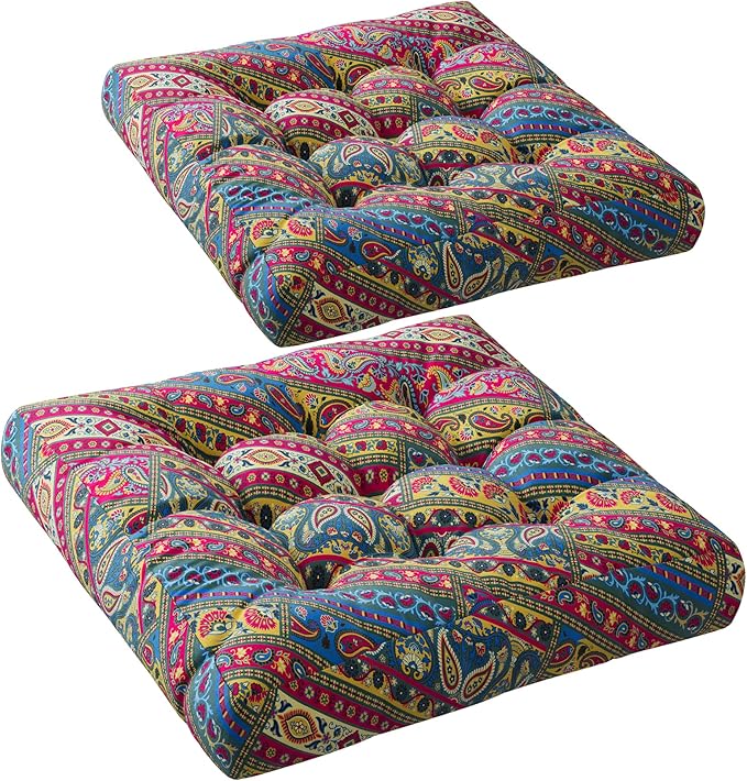 Codi Floor Pillow for Kids, Square Large Pillows Seating for Adults, Bohemian Big Cushions for Yoga Room Tatami Sitting, Memory Foam Added, 22x22 Inch, Multi Blaidiere, Set of 2 - Bloomnest