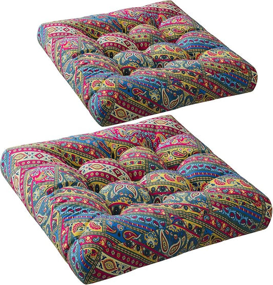 Codi Floor Pillow for Kids, Square Large Pillows Seating for Adults, Bohemian Big Cushions for Yoga Room Tatami Sitting, Memory Foam Added, 22x22 Inch, Multi Blaidiere, Set of 2 - Bloomnest