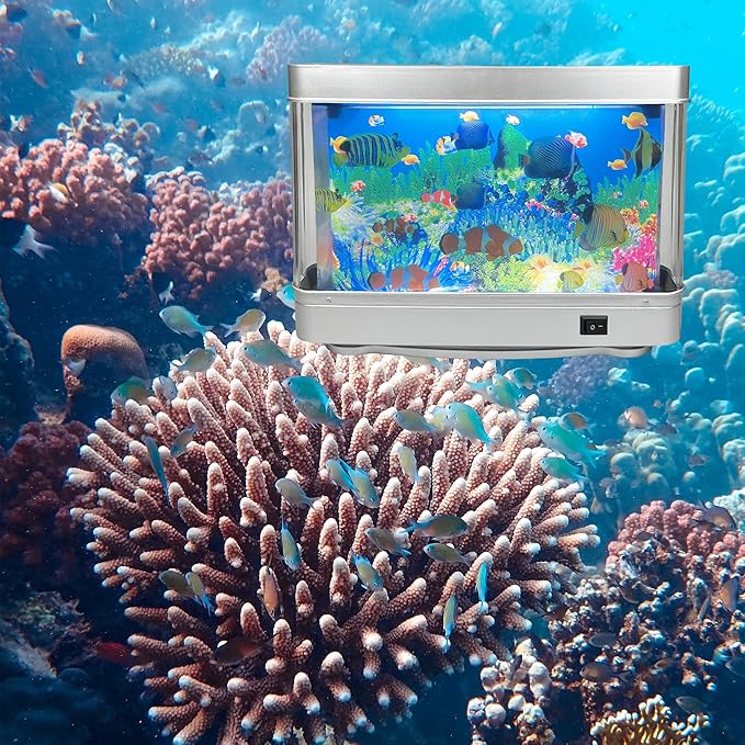 Fake Motion Fish Tank Mini Aquarium, Artificial Tropical Decorative Lamp Night Light with Moving Fish, Gift for Kids(US Plug) - Bloomnest