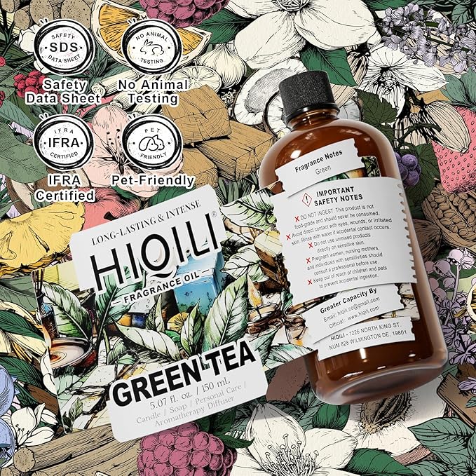 HIQILI Green Tea Fragrance Oil for Candle & Soap Making, Refreshing Scents, for Home Diffusers, Laundry Dryer Balls - 5.07 Fl Oz - Bloomnest