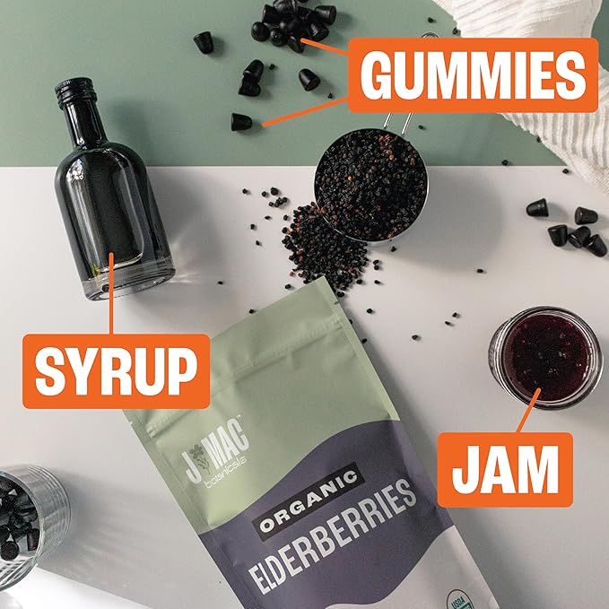 J MAC BOTANICALS Certified USDA - 100% Organic Dried Elderberries - 2lb Bulk - Non-Irradiated, Non-GMO, Whole Black Elderberry Immune Support - Raw Vegan Sambucus 2 Pack - Bloomnest