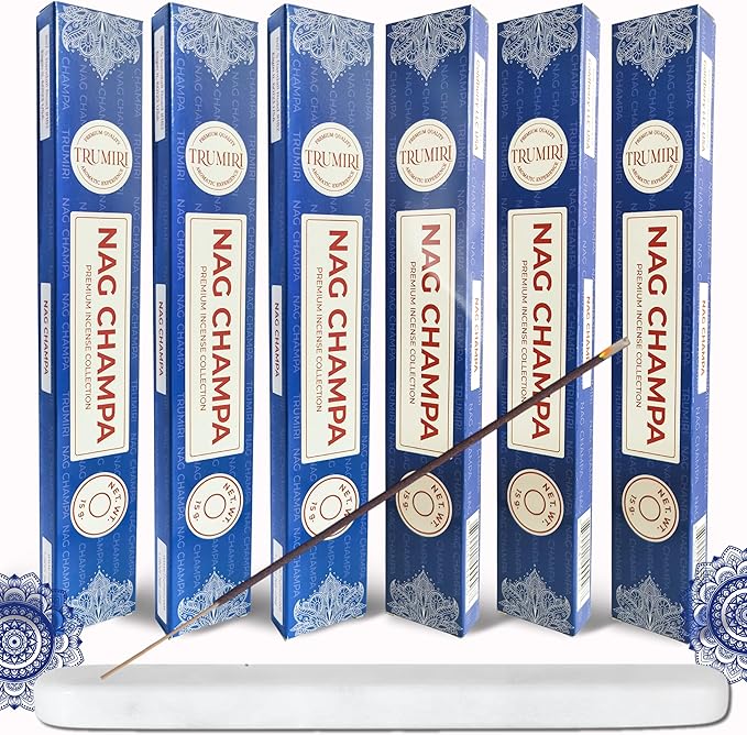 Nag Champa Incense Sticks - Total 90 Insence-Sticks - 6 Packs of 15 Insense - Inciensos - Inscents - Natural Non Toxic Ingredients - Incents - Incence - Inscense - Insents TRUMIRI