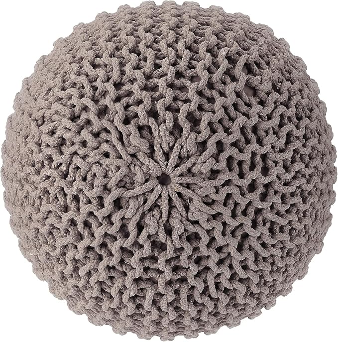 REDEARTH Round Pouf Foot Stool Bean Bag Ottoman - Hand Knitted Boho Pouffe - Home Decor Poof - Stuffed Foot Rest for Living Room - Nursery - Bedroom - Patio (19.5"x19.5"x14") - Taupe - Bloomnest