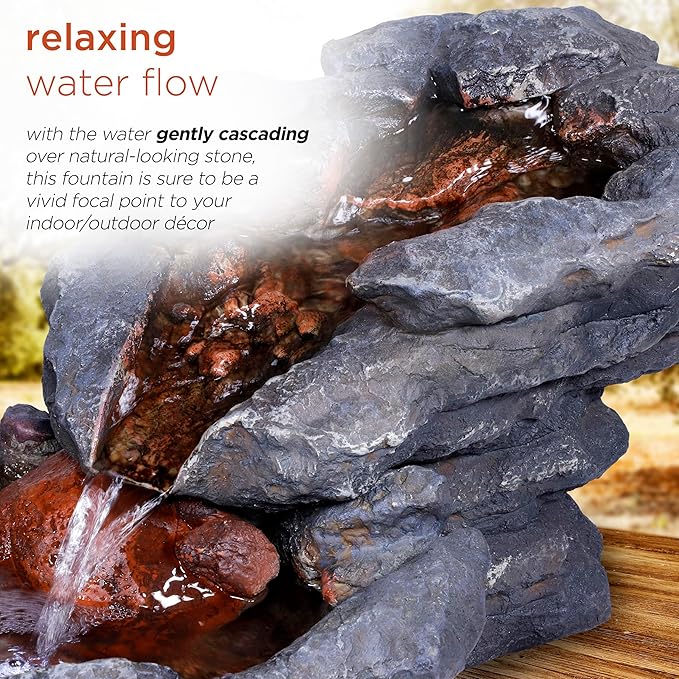 Alpine Corporation 20" Long Indoor/Outdoor River Rock Waterfall Tabletop Fountain with LED Lights - Bloomnest