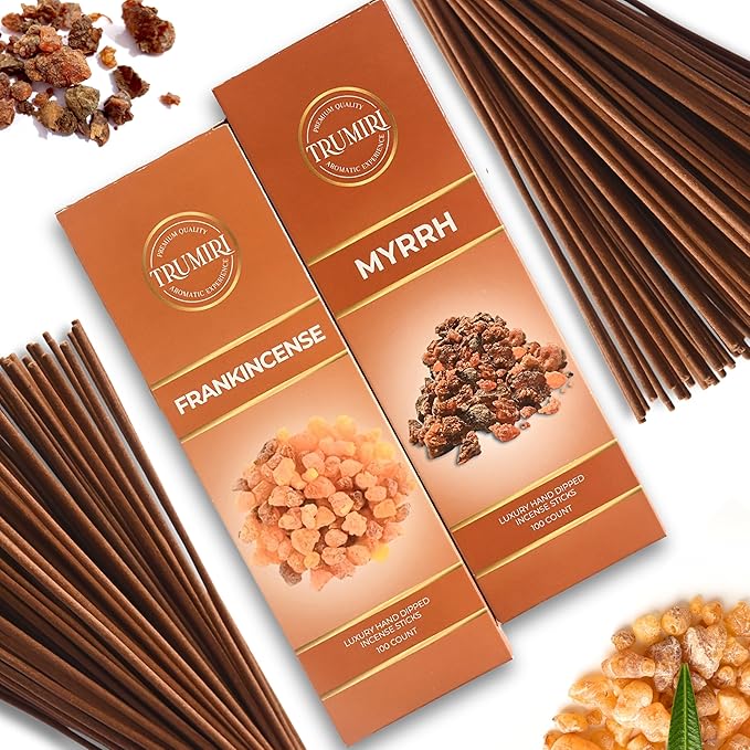 Frankincense & Myrrh - Combo Pack of Incense Sticks - 100 Inscents-Sticks of Each Scent - Total 200 Insence - Non Toxic Incienso for Smudge Rituals and Spiritual Cleansing of Negative Energies TRUMIRI