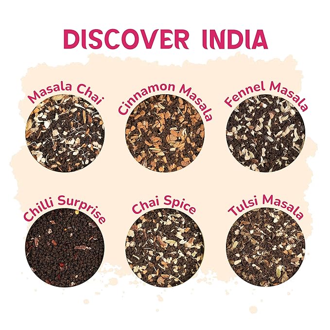 BREWIX, Discover India Premium Black Tea Christmas Gift Box (6.34oz/90+ Cups) | Tea Gift Sets For Tea Lover | 6 Unique Chai Teas | Best for Birthdays, Anniversaries & Holidays - Bloomnest