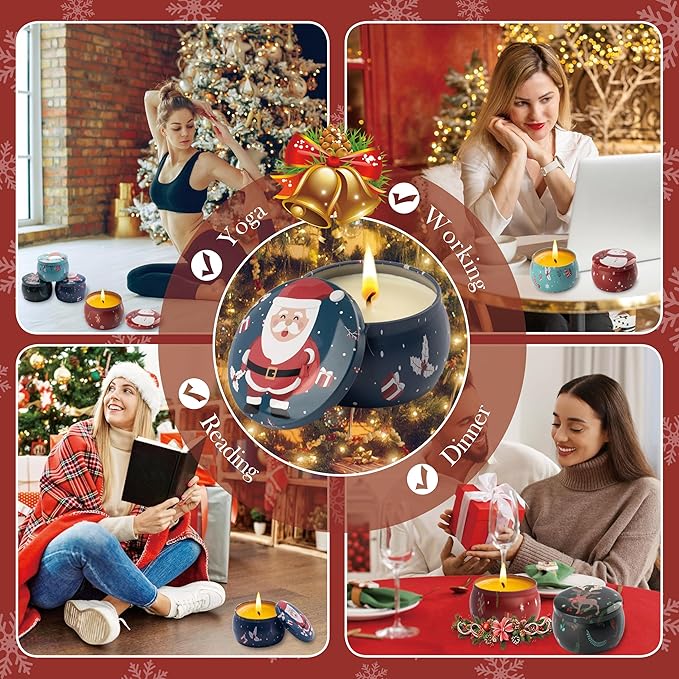 Christmas Scented Candles Gifts - Xmas Candle Gift Set for Women Men Aromatherapy Soy Wax Natural Small Festival Aroma Candle Gift 4 PCS 4.4 Oz for Mothers Day Birthday Diwali Teachers Girls - Bloomnest