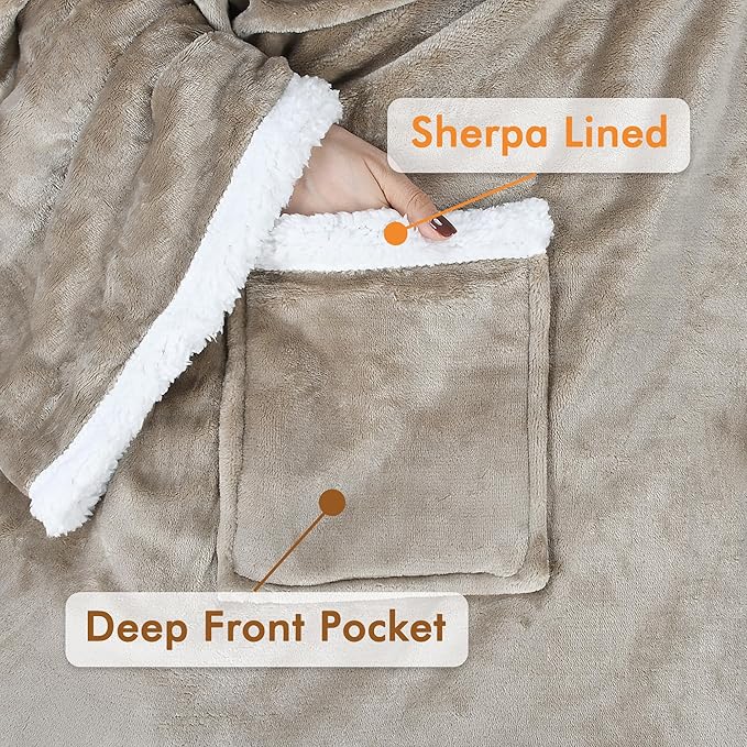 Tirrinia Sherpa Wearable Blanket With Sleeves, Full Body Throw Reading Wrap TV Blankets - Bloomnest