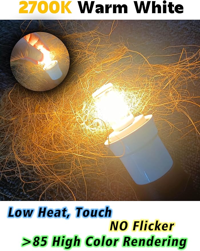 E12 C7 Small Base LED Night Light Bulbs, 7W&15W Incandescent Equivalent, 1W 120V 150LM Non-Dimmable 2700K Warm White LED Salt Lamp Bulbs for Dryer, Fridge, Decorations, 10 Pack - Bloomnest
