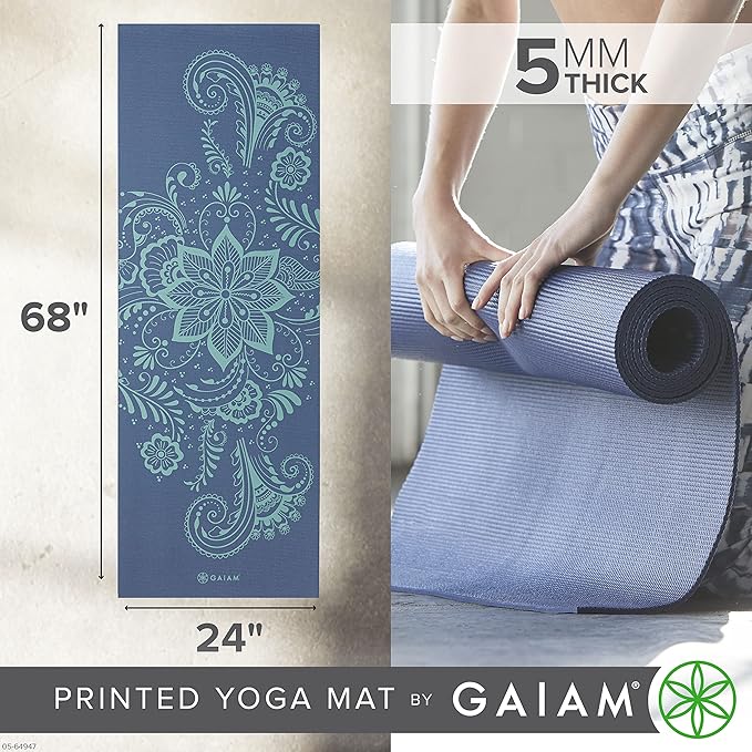 Gaiam Yoga Mat - Premium 5mm Print Thick Non Slip Exercise & Fitness Mat for All Types of Yoga, Pilates & Floor Workouts (68" x 24" x 5mm) - Bloomnest