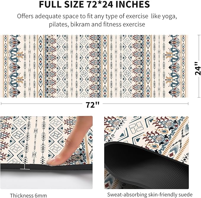 nuveti Yoga Mat Print Extra Thick TPE Non Slip Fitness Exercise Mat with Carrying Bag,72"x24" Extra Thick 6MM Exercise & Workout Mat for Yoga, Pilates Fitness and Floor Exercises - Bloomnest