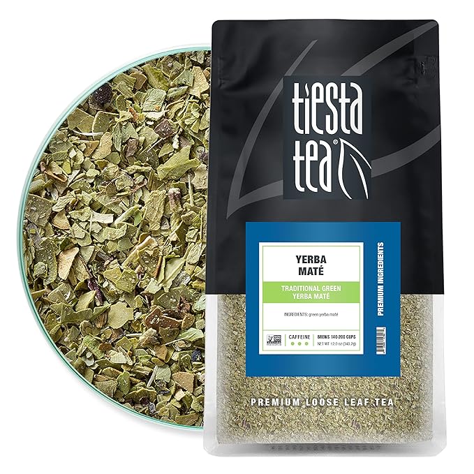 Tiesta Tea - Yerba Mate, Loose Leaf, Traditional Green Maté Tea, Premium High Caffeinated Blend, Make Hot or Iced, Brews Up to 200 Cups, Rich Flavors, 12oz Resealable Bulk Pouch - Bloomnest