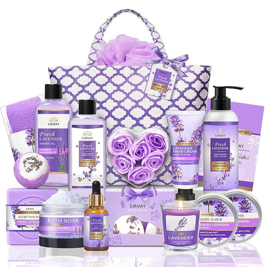 Gift for Women, Spa Gift Baskets for Women - 17pcs Lavender Sets with Body Lotion, Bubble Bath, Relaxing Bath Sets, Birthday Christmas Gifts for Her, Spa Kit for Mom Wife Sister Friend
