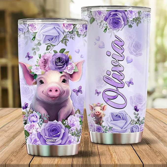Personalized Pig Tumbler Customized Name Pigs Mugs Gifts For Women Funny Gift Coffee Mug Water Bottle 20oz Valentine For Girls Birthday Christmas Insulated Stainless Steel Cup With Lid - Bloomnest