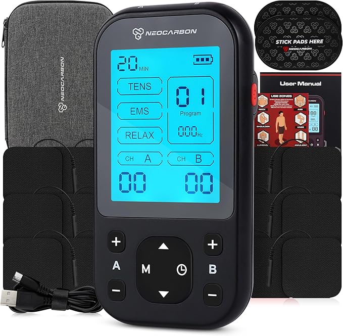 TENS Unit Muscle Stimulator Pro for Back Pain Relief, Shoulder Recovery and Physical Therapy, Electronic EMS Massager Machine with PMS Pulse for Effective Shock Therapy, Black - Bloomnest