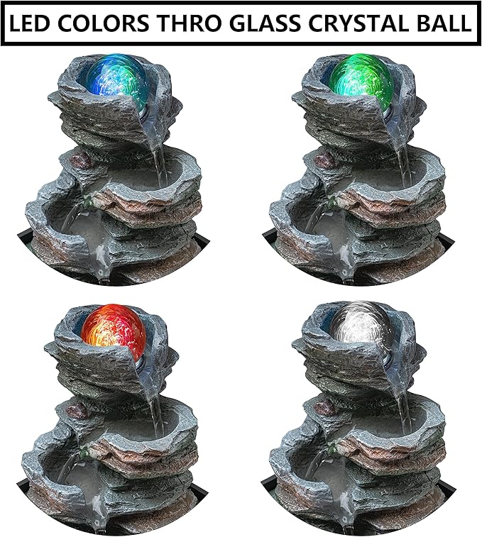 Father'sDen Tabletop Water Fountain-Indoor Waterfall-Desk Fountain-Audible Relaxing Waterfall Sounds from mini Water Feature with Inspiring LED Colors from Spinning Glass Ball - Bloomnest