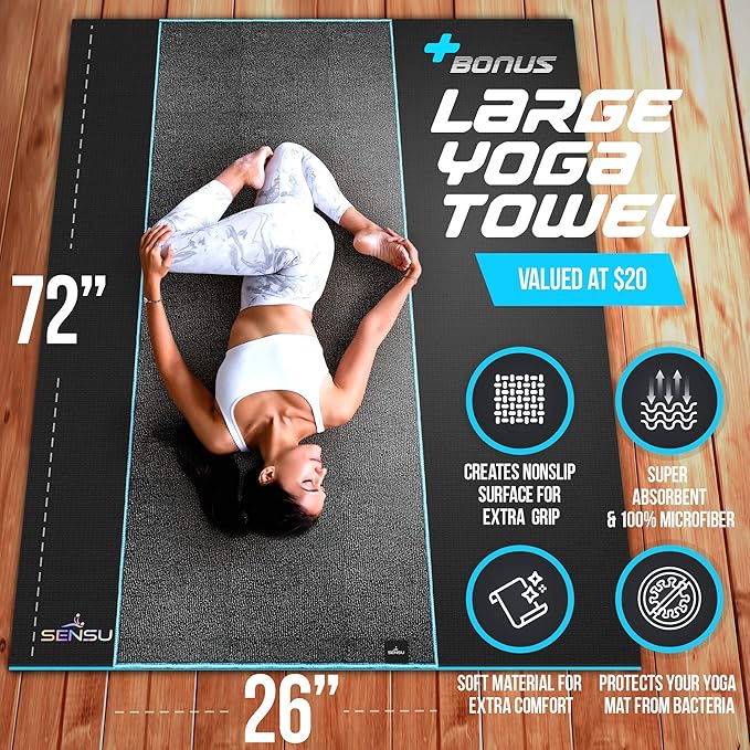 Sensu Large Yoga Mat – 6' x 4' x 9mm Extra Thick Yoga Mat for Men and Women – Non-Slip Surface for Extra Grip – Ideal for Hot Yoga, Pilates, Grounding and Meditation at Home or in Studios - Bloomnest