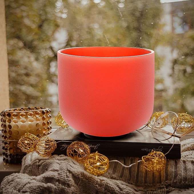 TOPFUND 440 Hz Orange D# Note Crystal Singing Bowl Navel Chakra 10 inch with Heavy Duty Carrying Case and Suede Mallet