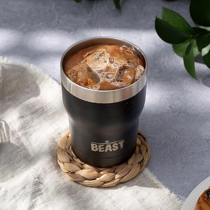 Beast 10 oz Tumbler Stainless Steel Vacuum Insulated Coffee Ice Cup Double Wall Travel Flask (Matte Black) - Bloomnest