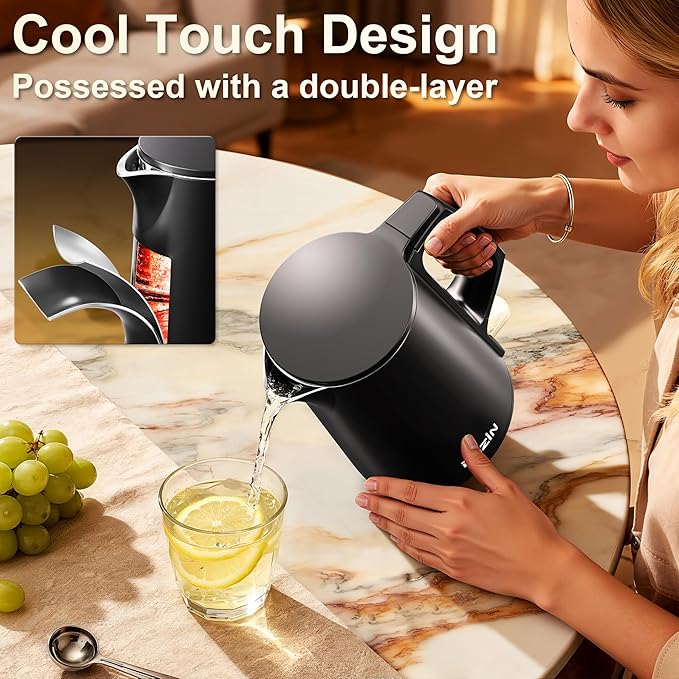Dezin Electric Kettle, 0.8L Small Electric Kettle with Double Wall Construction, 304 Stainless Steel Electric Tea Kettle for Business Trip, Portable Travel Kettle with Auto Shut-Off (Without Cup) - Bloomnest