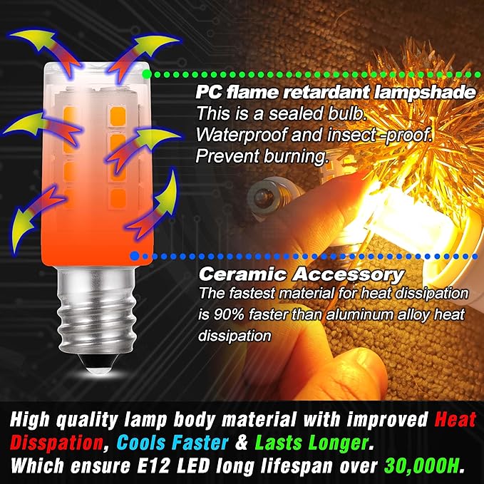 2W C7 E12 LED Salt Lamp Replacement Bulb 300lm Warm White 2700K 120V E12 Candelabra Base for 25W-40W Himalayan Salt Lamp Night Light Chandelier Christmas Lighting Dryer Refrigerators Bulb, 2 Pack - Bloomnest