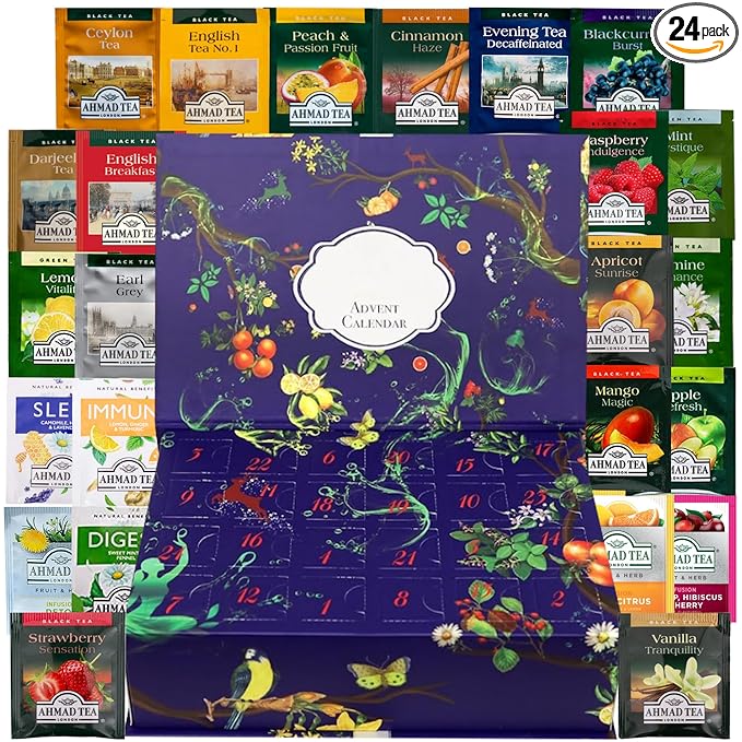 Ahmad Tea Advent Calendar Box, Tea Bags Sampler, Variety Pack Gift (24 Count) 24 DIfferent Flavors of Tea - Bloomnest