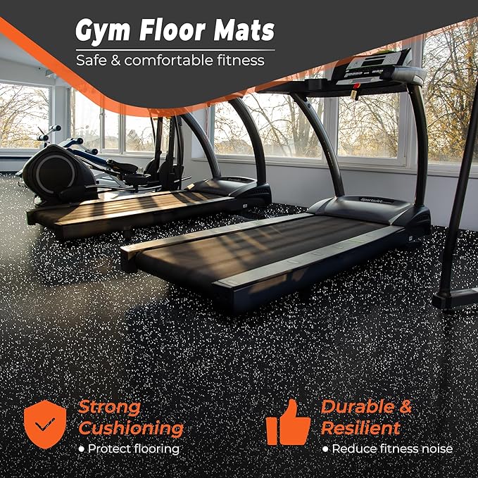 SUPERJARE 0.4'' Thick 12 Pcs 48 Sq Ft Rubber Top Exercise Equipment Mats, High Density EVA Foam Mats with Rubber Top, Interlocking Gym Flooring for Home Gym, Protective Workout Mat, Black/Grey - Bloomnest