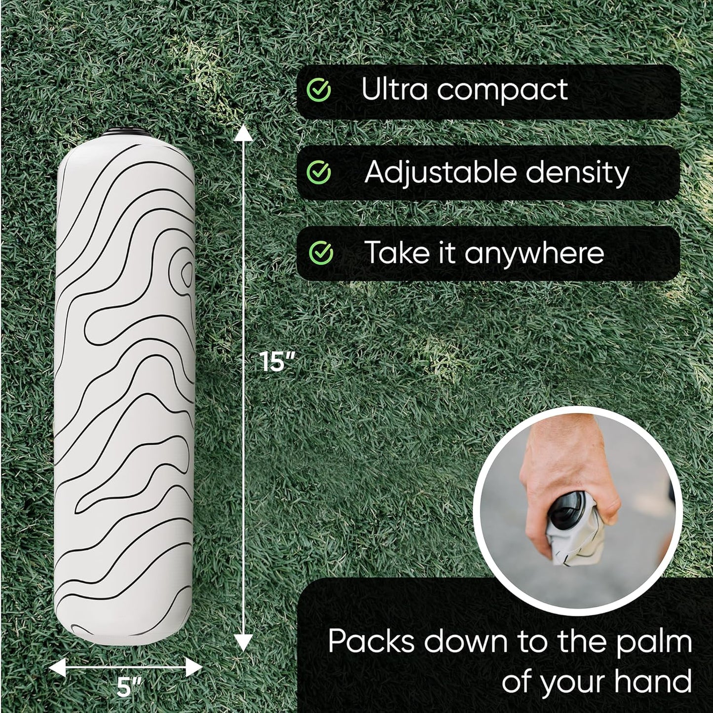 Inflatable Foam Roller – Travel Muscle Recovery Tool, Deep Tissue Massage, Physical Therapy, Hiking & Gym – Adjustable Firmness – Includes Pump, Bag & Adapters (Topo Gray, 15")