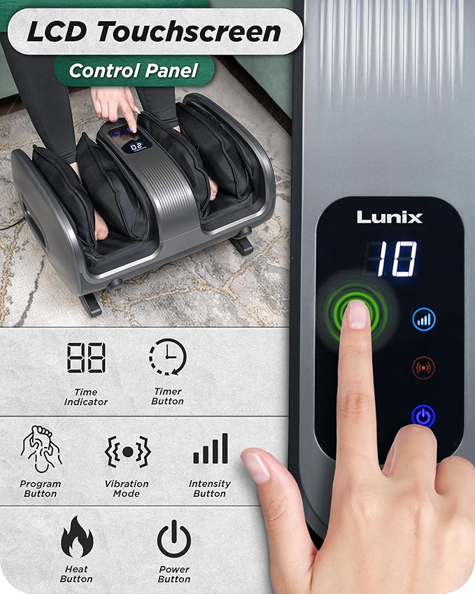 Lunix LX20 Foot Massager for Pain Relief and Circulation, Foot and Calf Shiatsu Massager for Plantar Fasciitis and Neuropathy with Heat, Ankle Therapy Device - Bloomnest