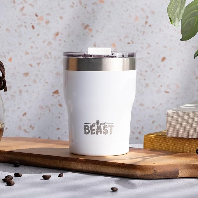 Beast 10 oz Tumbler Stainless Steel Vacuum Insulated Coffee Ice Cup Double Wall Travel Flask (Arctic White) - Bloomnest