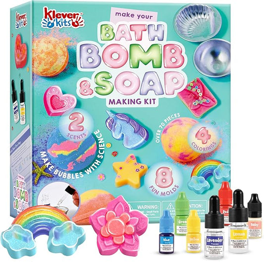 Klever Kits Bath Bomb, Soap Making Kit for Kids, 2-in-1 Spa Science Kits, DIY Make Your Own Bath Bombs & Soap, Spa Kit for Kids, Gifts Toys for Toddler Kid, Birthday Present - Bloomnest