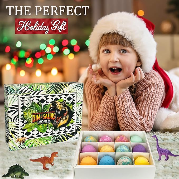 Bath Bombs for Kids with Surprise Inside - 12 Dinosaur Bath Bombs with Toys, Organic Colorful Bubble Bath Fizzies, Dino Egg Bath Bomb w/Rich Bubbles, Stocking Stuffers Christmas Gifts for Kids, Boys - Bloomnest