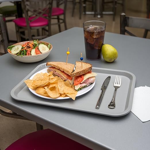 Carlisle FoodService Products Cafe Fast Food Cafeteria Tray with Patterned Surface for Cafeterias, Fast Food, And Dining Room, Plastic, 16.31 X 12.06 X 0.7 Inches, Gray, (Pack of 24) - Bloomnest