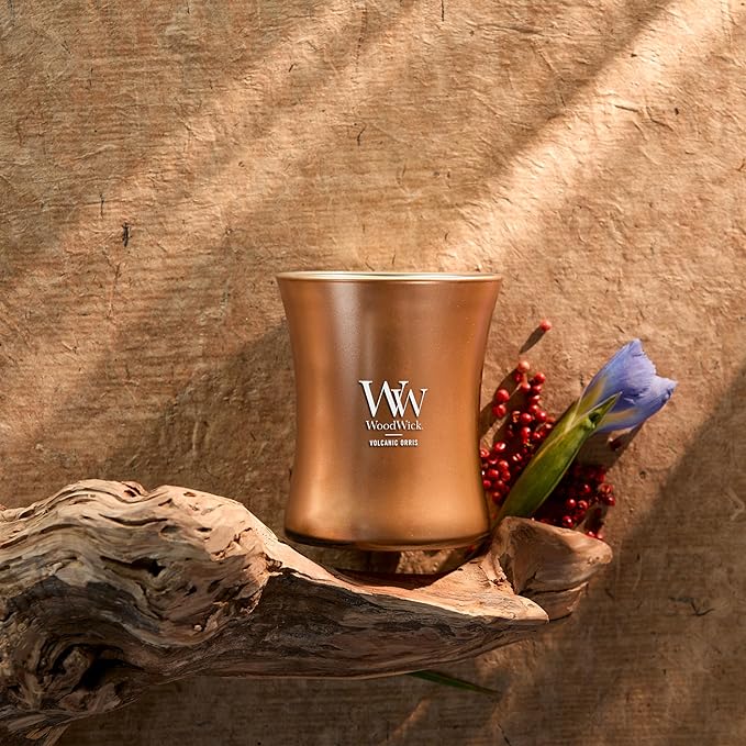 WoodWick Volcanic Orris Holiday Candle Gifts for Women and Men, 9.7 oz Precious Metals Collection with Crackling Wick - Bloomnest