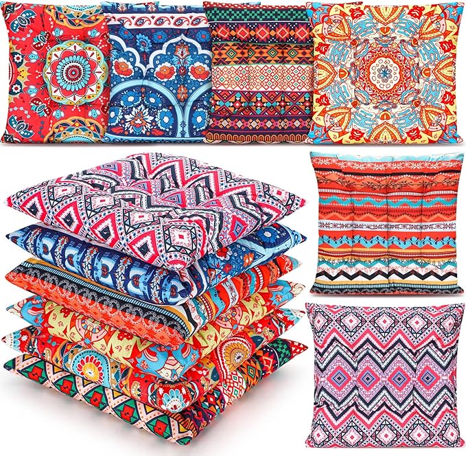 Menkxi 6 Pcs Bohemian Floor Pillows Seating 15 Inch Boho Floor Cushions Sitting Pillows Square Yoga Mandala Meditation Pouf for Living Room Balcony Office Tatami(Classic) - Bloomnest