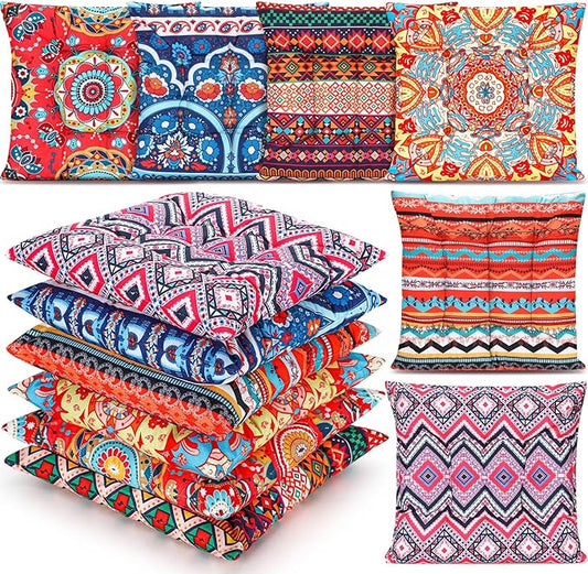 Menkxi 6 Pcs Bohemian Floor Pillows Seating 15 Inch Boho Floor Cushions Sitting Pillows Square Yoga Mandala Meditation Pouf for Living Room Balcony Office Tatami(Classic) - Bloomnest