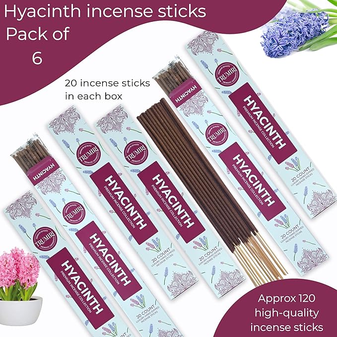 Hyacinth Incense Sticks - Total 120 Insence-Sticks - 6 Packs of 20 Insense - Inciensos - Inscents - Natural Non Toxic Ingredients - Incents - Incence - Inscense - Insents TRUMIRI
