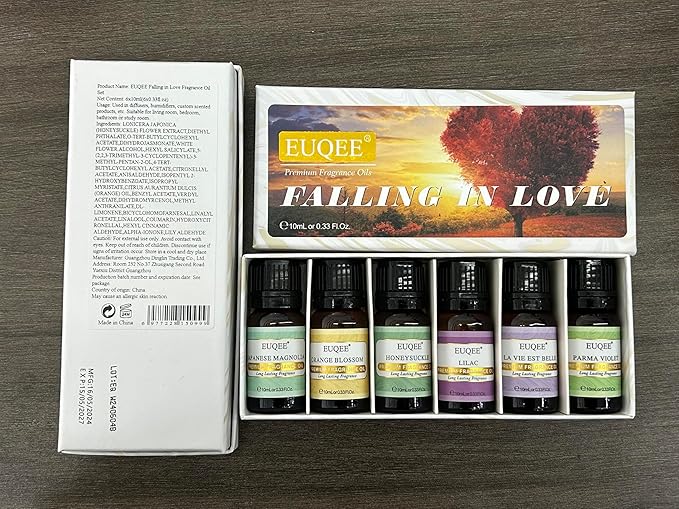 EUQEE Premium Floral Fragrance Oils Set 6PCS Fragrance Oils Set for Diffuser, DIY Candle - Honeysuckle, Lilac, Japanese Magnolia, Violet, Orange Blossom (10ml) EUQEE