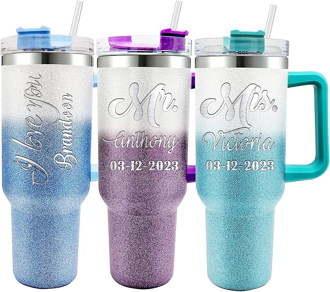 Personalized Tumblers with Names, Custom 40oz Insulated Stainless Steel Travel Mug Coffee Cups with Handle and Straw Lid, Personalized Gifts for Birthday Anniversary Women Men Him Her - Bloomnest