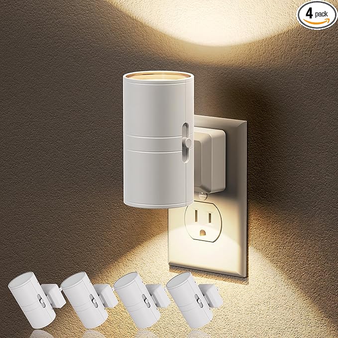JandCase Night Lights Plug into Wall, Dimmable Night Light Plug in, Modern Night Light Dusk to Dawn Light Sensor, Warm White 3000K, 0-100LM Adjustable Brightness Nightlight for Hallway Bedroom, 4 Pack - Bloomnest