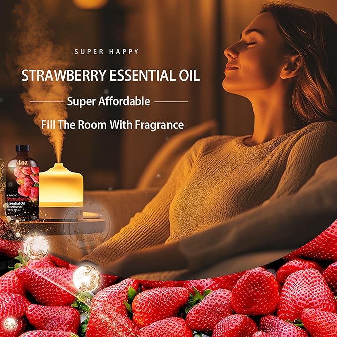 Strawberry Essential Oil, Strawberry Oil 4 Fl Oz 120ML for Diffuser Humidifier Yoga Cleaning DIY Candle Soap Making Perfume Gift for Women Essential Oils - Bloomnest
