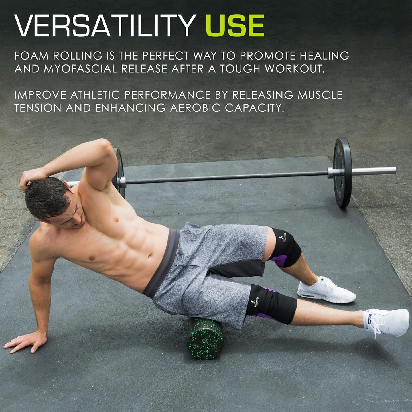 ProsourceFit High Density Foam Rollers 12 - inches Long, Firm Full Body Athletic Massage Tool for Back Stretching, Yoga, Pilates, Post Workout Muscle Recuperation, Black/Blue